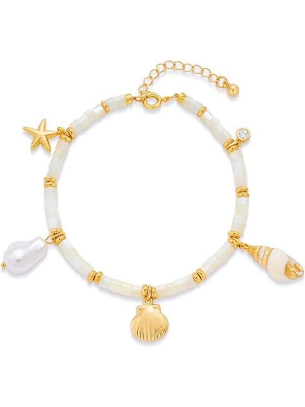 Pearl Shells Charm Gold Shell Charm Bracelet for Women Chunky Gold Bracelet